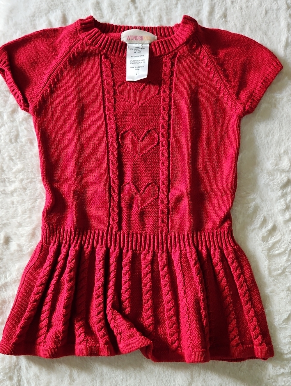 Wonderkids Bright Red Knit Dress with Heart Cable Detail